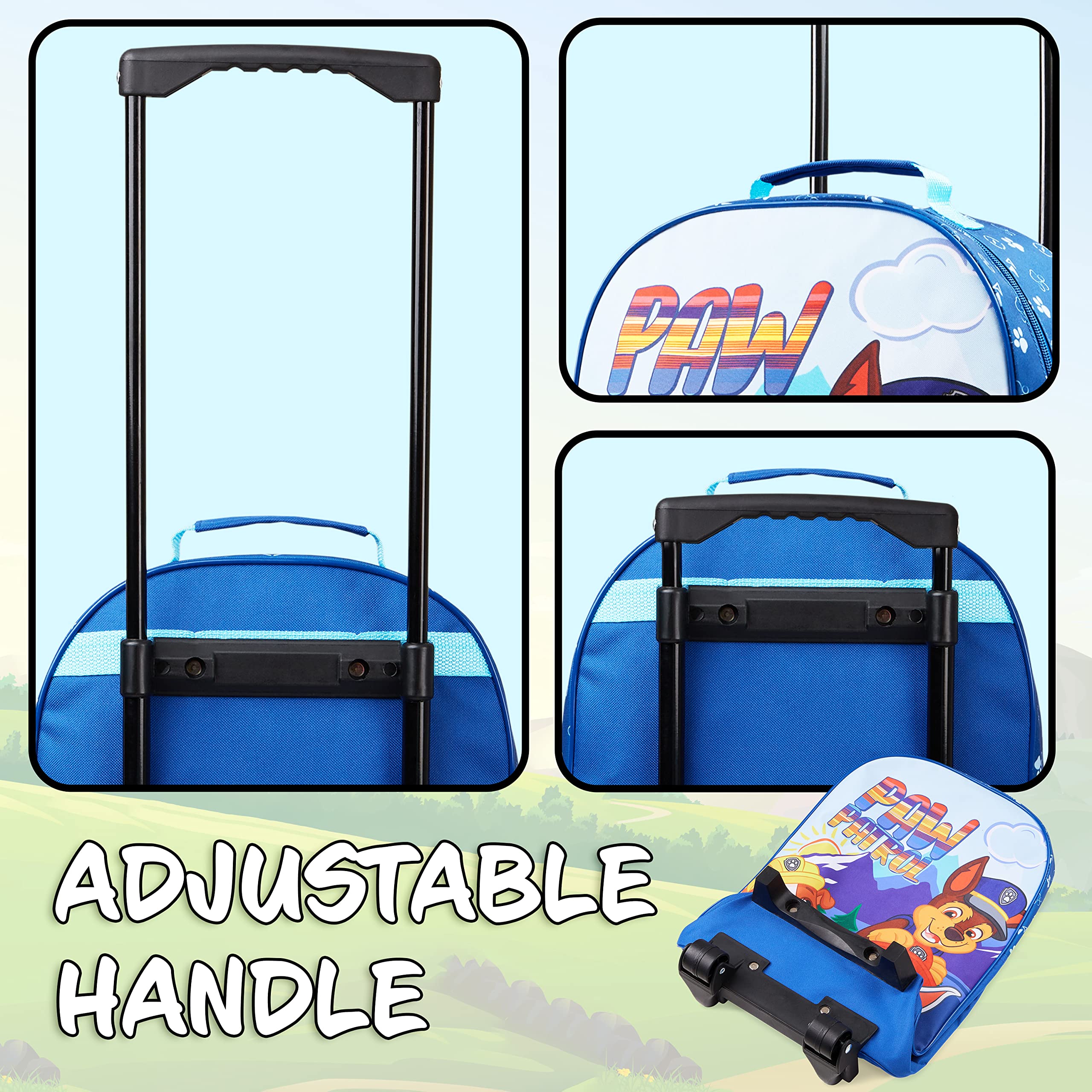 Paw Patrol Carry On Suitcase for Kids Foldable Trolley Hand Luggage Bag Travel Bag with Wheels Cabin Bag Wheeled Bag with Handle Chase Rubble Marshall Trolley Suitcase