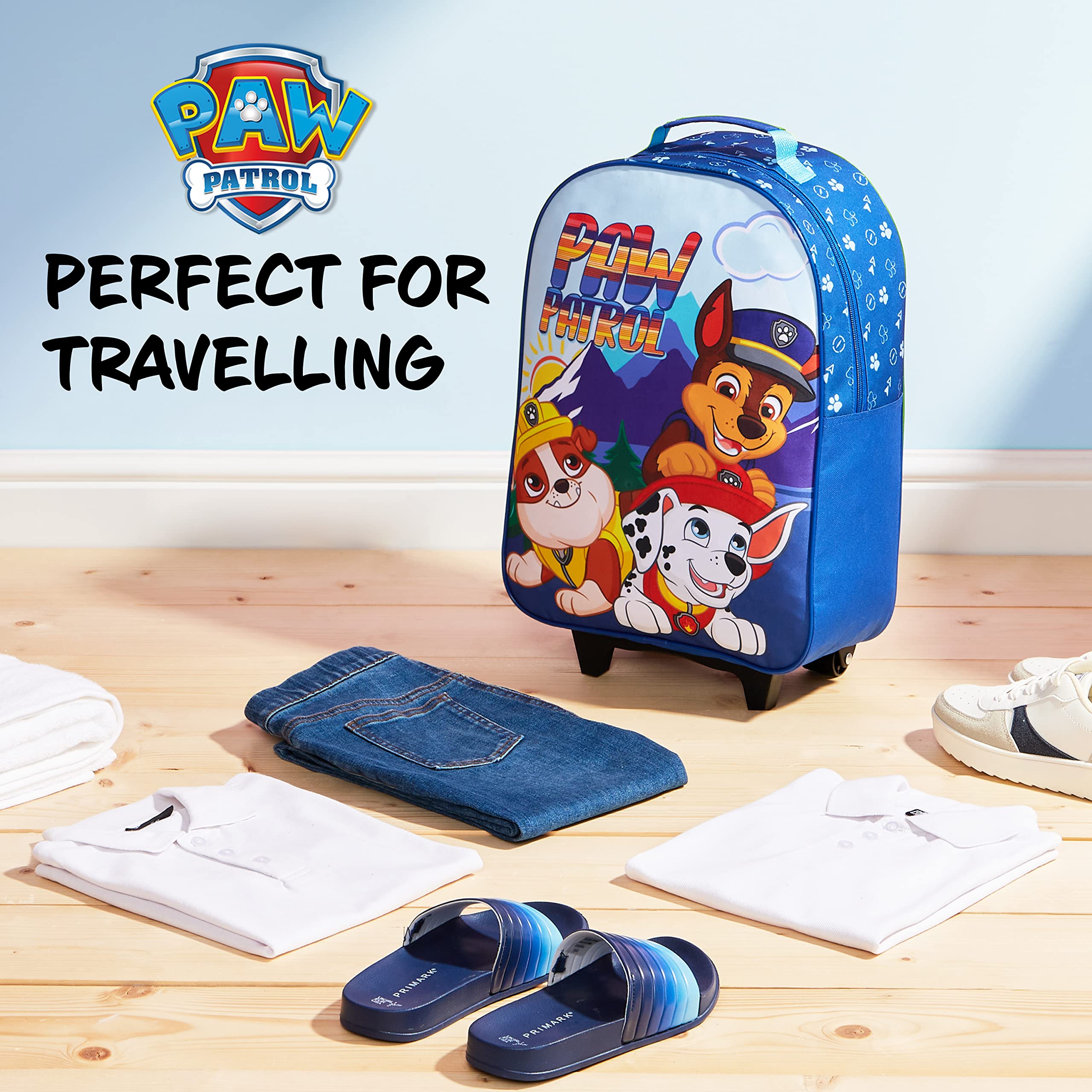 Paw Patrol Carry On Suitcase for Kids Foldable Trolley Hand Luggage Bag Travel Bag with Wheels Cabin Bag Wheeled Bag with Handle Chase Rubble Marshall Trolley Suitcase