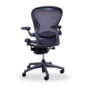 Aeron Herman Miller Office Chair Size B |10 Year Warranty | Fully Adjustable Arms| Tilt Limiter and Seat Angle Adjustment| Adjustable Lumbar Pad|Renewed| Free Footrest and Hardwood Rollerblade Wheels