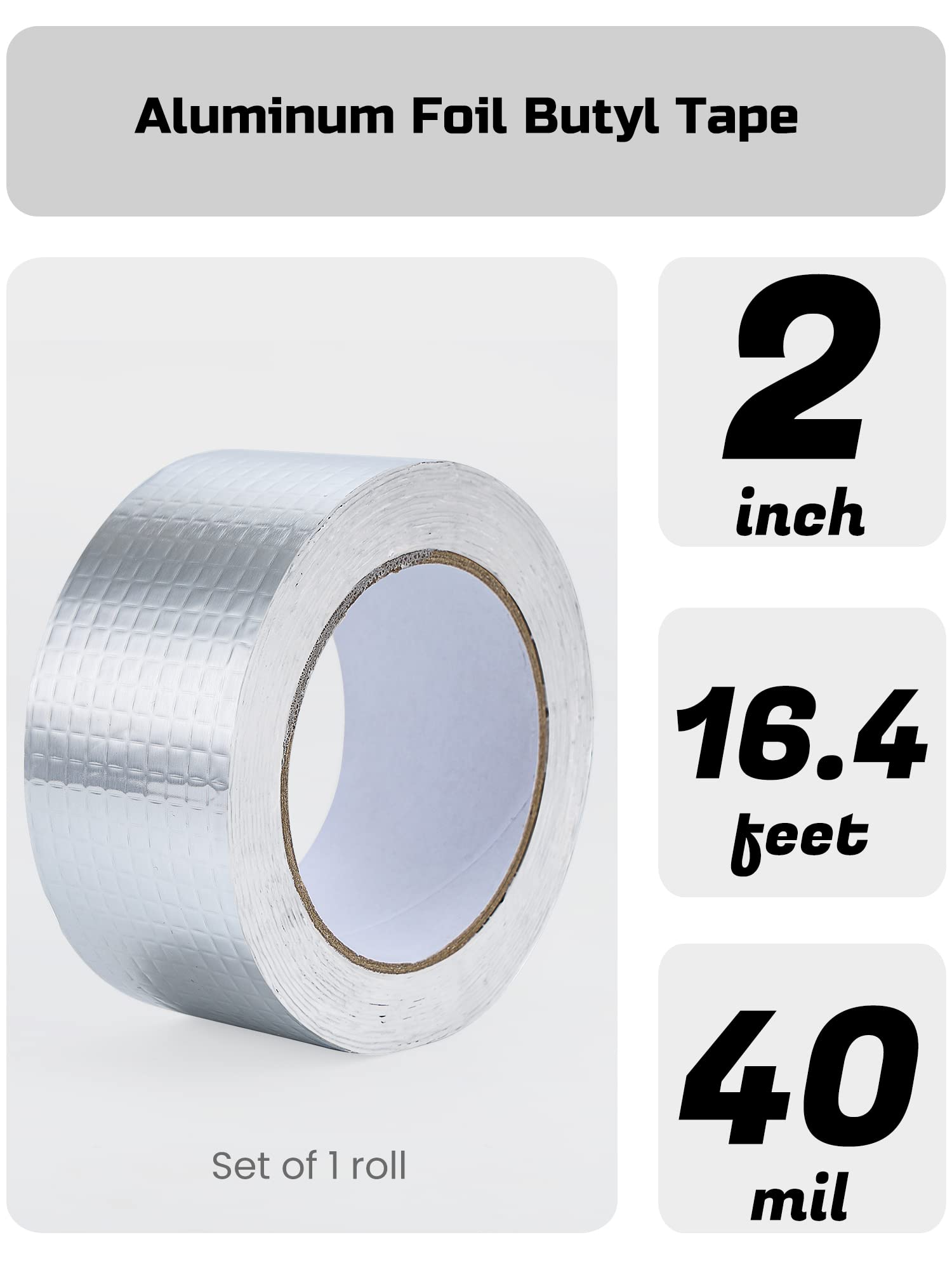 Lichamp Aluminum Butyl Tape, Waterproof Butyl Aluminum Foil Tape 2 inches x 16.4ft for RV Repair, Roof, Window Patch, Boat and Outdoor Pipe Sealing