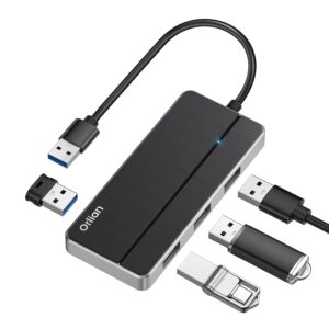 orlian 4 port usb 3.0 hub ultra slim 5gbps high speed usb hub with led indicator 4 in 1 usb splitter for pc laptop surface chromebook ps4 xbox [charging not supported]