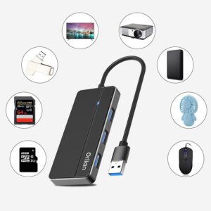 Orlian 4 Port USB 3.0 Hub Ultra Slim 5Gbps High Speed USB Hub with LED Indicator 4 in 1 USB Splitter for PC Laptop Surface Chromebook PS4 Xbox [Charging NOT Supported]