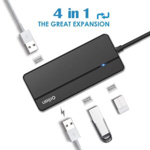 Orlian 4 Port USB 3.0 Hub Ultra Slim 5Gbps High Speed USB Hub with LED Indicator 4 in 1 USB Splitter for PC Laptop Surface Chromebook PS4 Xbox [Charging NOT Supported]