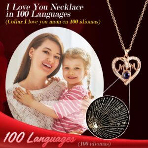 ADDWel Gifts for Mom from Daughter and Son, Mom Birthday Gift Idea from Kids, Unique Preserved Real Roses with I Love You in 100 Languages Mom Necklace, Cool Present to Mother Mama