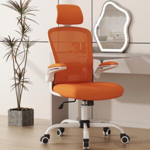 Mimoglad Home Office, High Back Ergonomic Desk Adjustable Lumbar Support and Headrest, Swivel Task Chair with flip-up Armrests for Guitar Playing, 5 Years Warranty, Carrot Orange