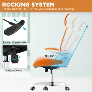 Mimoglad Home Office, High Back Ergonomic Desk Adjustable Lumbar Support and Headrest, Swivel Task Chair with flip-up Armrests for Guitar Playing, 5 Years Warranty, Carrot Orange