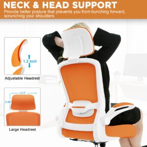 Mimoglad Home Office, High Back Ergonomic Desk Adjustable Lumbar Support and Headrest, Swivel Task Chair with flip-up Armrests for Guitar Playing, 5 Years Warranty, Carrot Orange