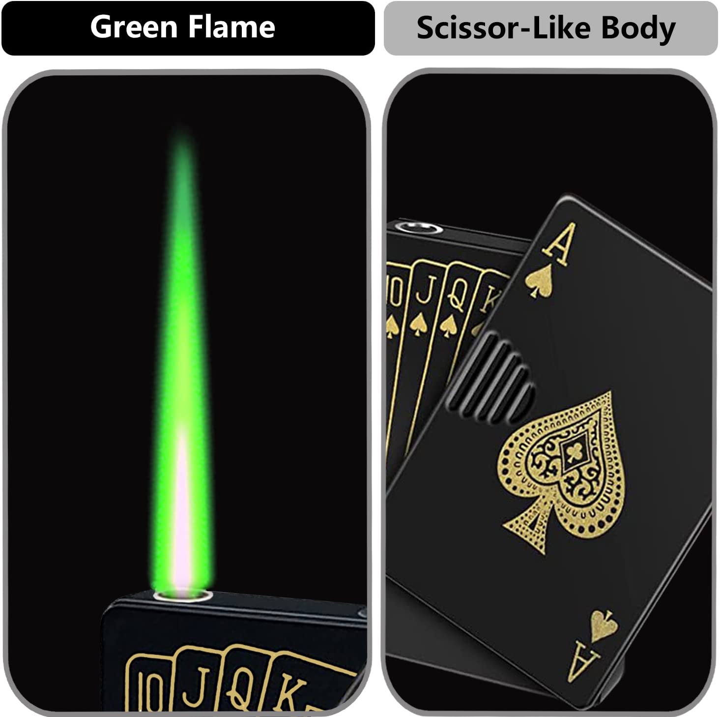 Jet Torch Lighter, Green Flame Ace Card Lighter, Refillable Butane Lighter, Ace of Spades Cool Lighter Windproof Poker Design, Gift for Men/Women