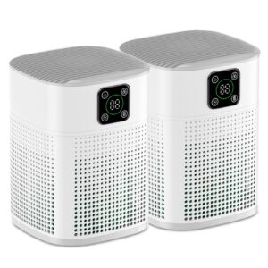 2 pack air purifiers for home bedroom up to 650ft², honeyuan h13 hepa air purifier with 360°air intake, 3 fan speeds, white