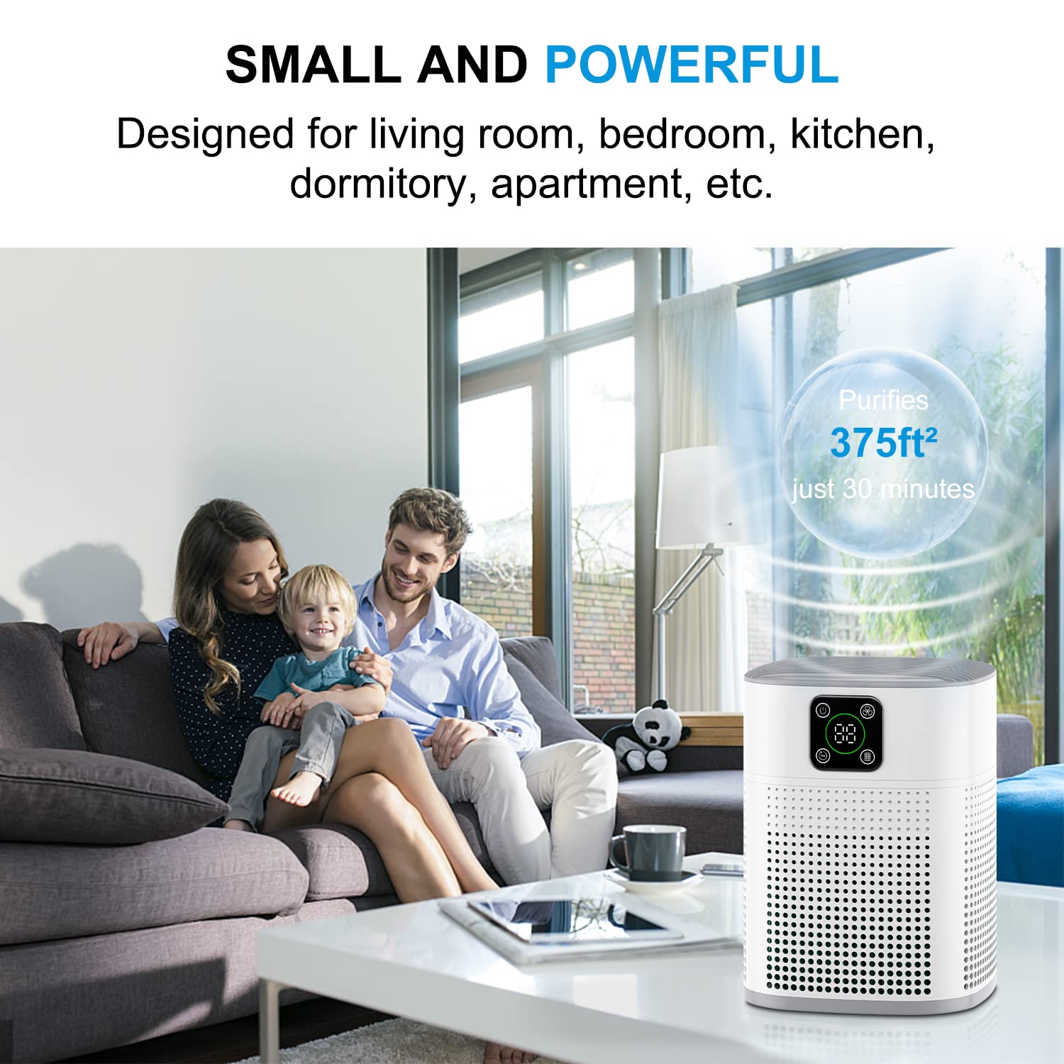 2 Pack Air Purifiers for Home Bedroom up to 650ft², Honeyuan H13 HEPA Air purifier with 360°Air Intake, 3 Fan Speeds, White