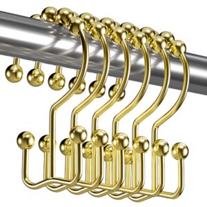 titanker gold shower curtain hooks rings, rust-resistant metal double glide shower hooks rings for bathroom shower curtains rods, set of 12 hooks - gold