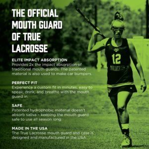 2 Pack True Lacrosse Mouth Guard, Game On Custom Fit Mouthguard, Black and Nuclear Green: Adult Strapped Mouth Guard