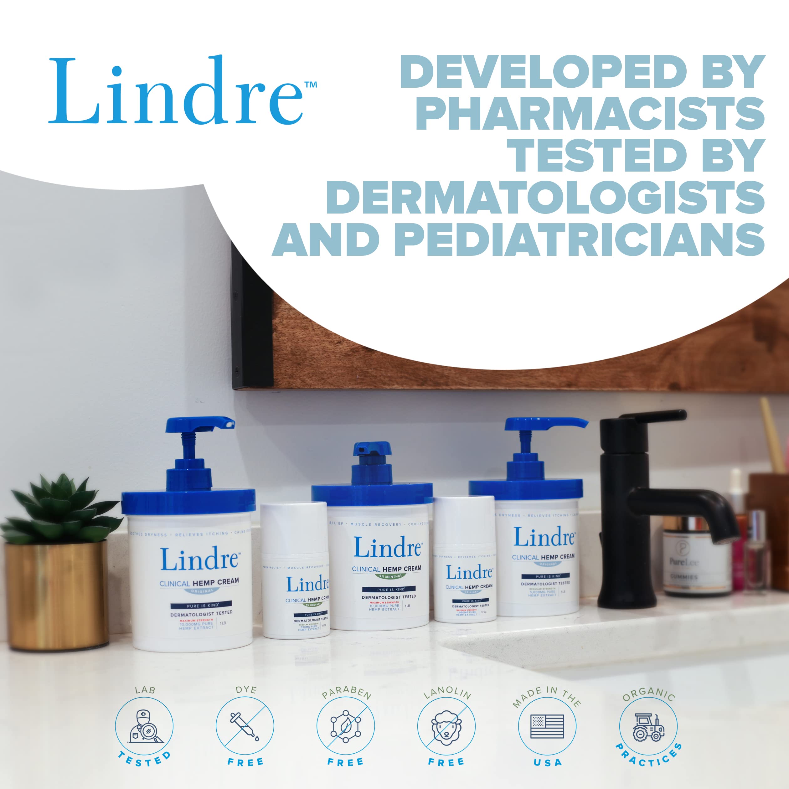 Lindre Regular Strength Hemp Cream for Back Knees Joints Muscles Itch. Non-Greasy, Steroid Free, Dermatologist Tested. Menthol Formula, 1.7oz