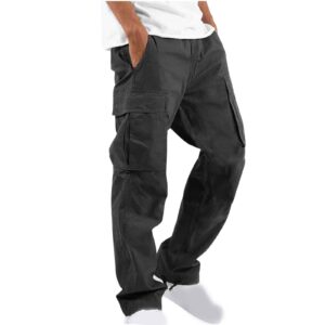 Men's Heavyweight Cargo Fleece Sweatpants Stretch Elastic Waist Multiple Pockets Sports Pants Fitness Sports Trousers Black