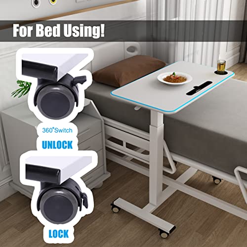 HITACTS Upgrade Multifunctional Height Adjustable Overbed Table with iPad Slot, Cup Holder, Lockable Wheels, Adjustable Overbed Bedside Table, Mobile Standing Desk Laptop Desk, Height 29"-44"