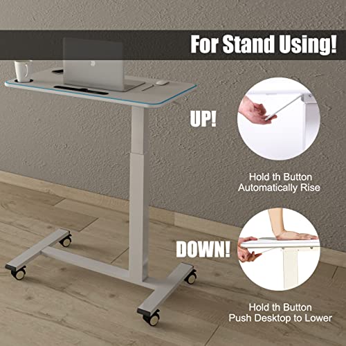 HITACTS Upgrade Multifunctional Height Adjustable Overbed Table with iPad Slot, Cup Holder, Lockable Wheels, Adjustable Overbed Bedside Table, Mobile Standing Desk Laptop Desk, Height 29"-44"