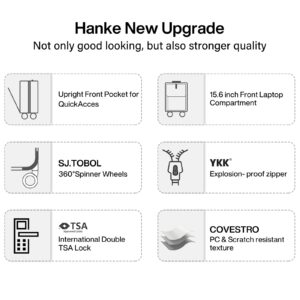 Hanke 20 Inch Carry On Luggage with Wheels PC Hard Shell Suitcases Lightweight Front Opening Tsa Luggage Travel Suitcase Woman Men(Smoke White)