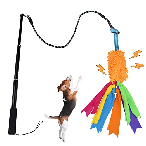 ASOCEA Dog Tug Toy with Flirt Pole,Aggressive Chewers Dog Squeaky Bungee Rope Toy Chase Pull Tug of War Lure Toy with Teaser Wand for Small Medium Large Dogs Puppy Outdoor Exercise & Training …