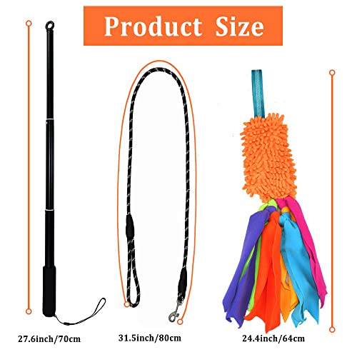 ASOCEA Dog Tug Toy with Flirt Pole,Aggressive Chewers Dog Squeaky Bungee Rope Toy Chase Pull Tug of War Lure Toy with Teaser Wand for Small Medium Large Dogs Puppy Outdoor Exercise & Training …