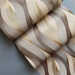 3D Wave Stripe Wallpaper Beige Embossed Vinly Non-Pasted Waterproof Wall Covering 374.00”x 20.8” [ Not Peel and Stick ]