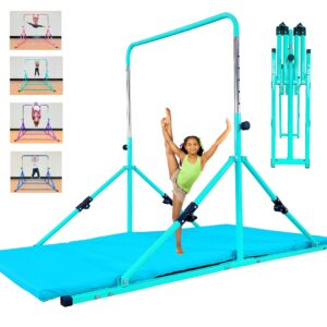 MARFULA Upgrade Foldable Gymnastic Bar with Mat for Kids Ages 3-12, 200 lbs Weight Capacity, Gymnastic Kip Bar Horizontal Bar for Kids, Gymnastic Training Equipment for Home and Gym Center Use