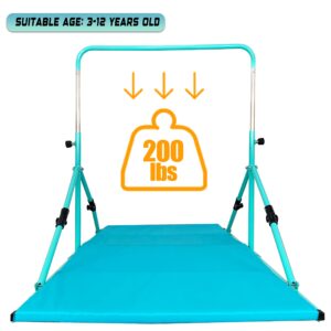 MARFULA Upgrade Foldable Gymnastic Bar with Mat for Kids Ages 3-12, 200 lbs Weight Capacity, Gymnastic Kip Bar Horizontal Bar for Kids, Gymnastic Training Equipment for Home and Gym Center Use