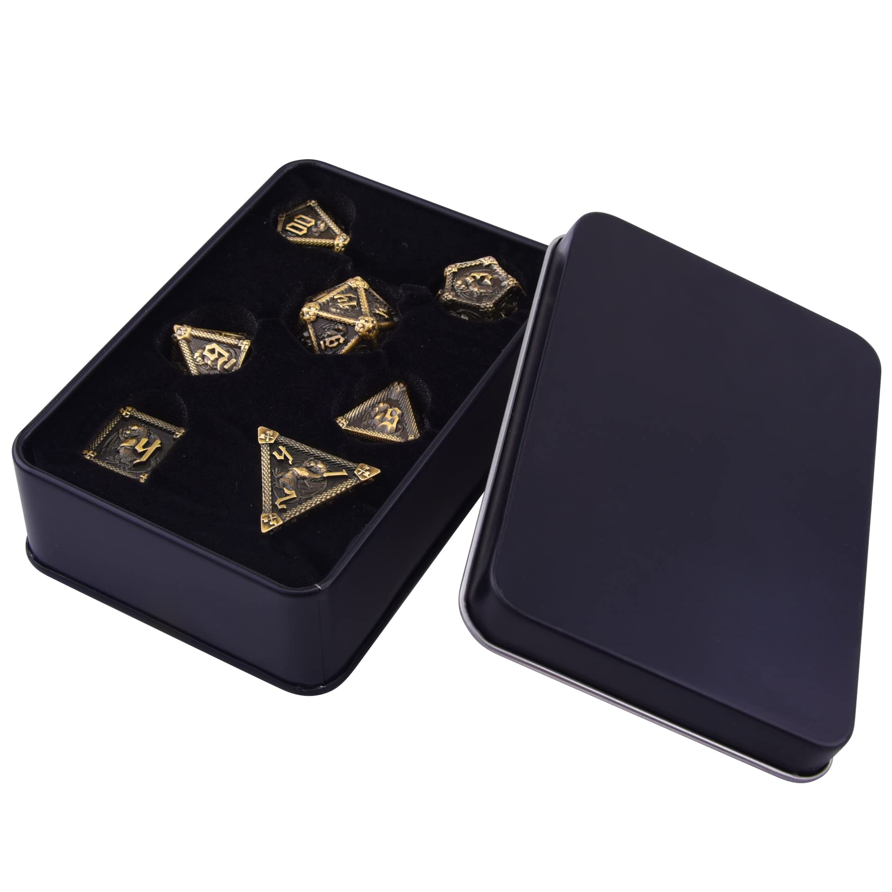 AUSTOR 7-Die Metal DND Dice Set Dungeons and Dragons Dice with Box Roll Playing Game Dice Polyhedral Dice D20 D12 D10 D% D8 D6 D4 Metal Dice for Pathfinder Warhammer MTG RPG Board Games