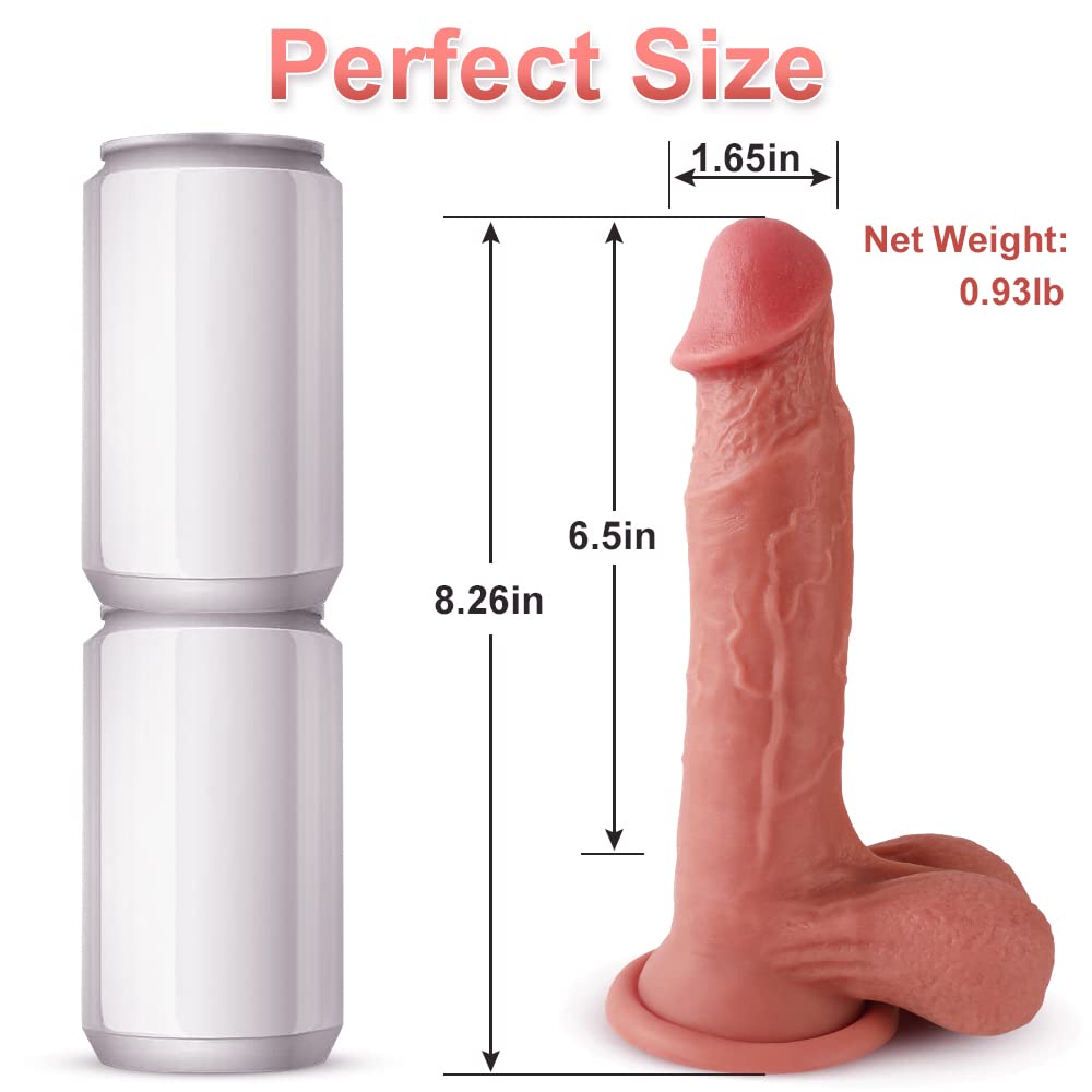 Realistic Dildos Feels Like Real Skin with Full Shaped Balls, Soft and Flexible Double Layer Silicone Dildo with Suction Cup for Hands-Free Play, 8.2 Inch G Spot Penis Adult Sex Toy for Women