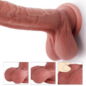 Realistic Dildos Feels Like Real Skin with Full Shaped Balls, Soft and Flexible Double Layer Silicone Dildo with Suction Cup for Hands-Free Play, 8.2 Inch G Spot Penis Adult Sex Toy for Women