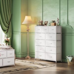 WLIVE Tall Dresser for Bedroom, Fabric Dresser Storage Tower, Dresser & Chest of Drawers Organizer Unit with 11 Drawers, Storage Cabinet, Hallway, Closets, Steel Frame, Wood Top