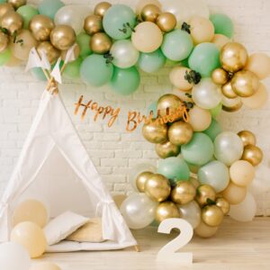 RUBFAC Gold Metallic Balloons Latex Balloons 100pcs 12 Inch Helium Balloons for Birthday Graduation Baby Shower Wedding Anniversary Party Decorations, Gold Ribbon