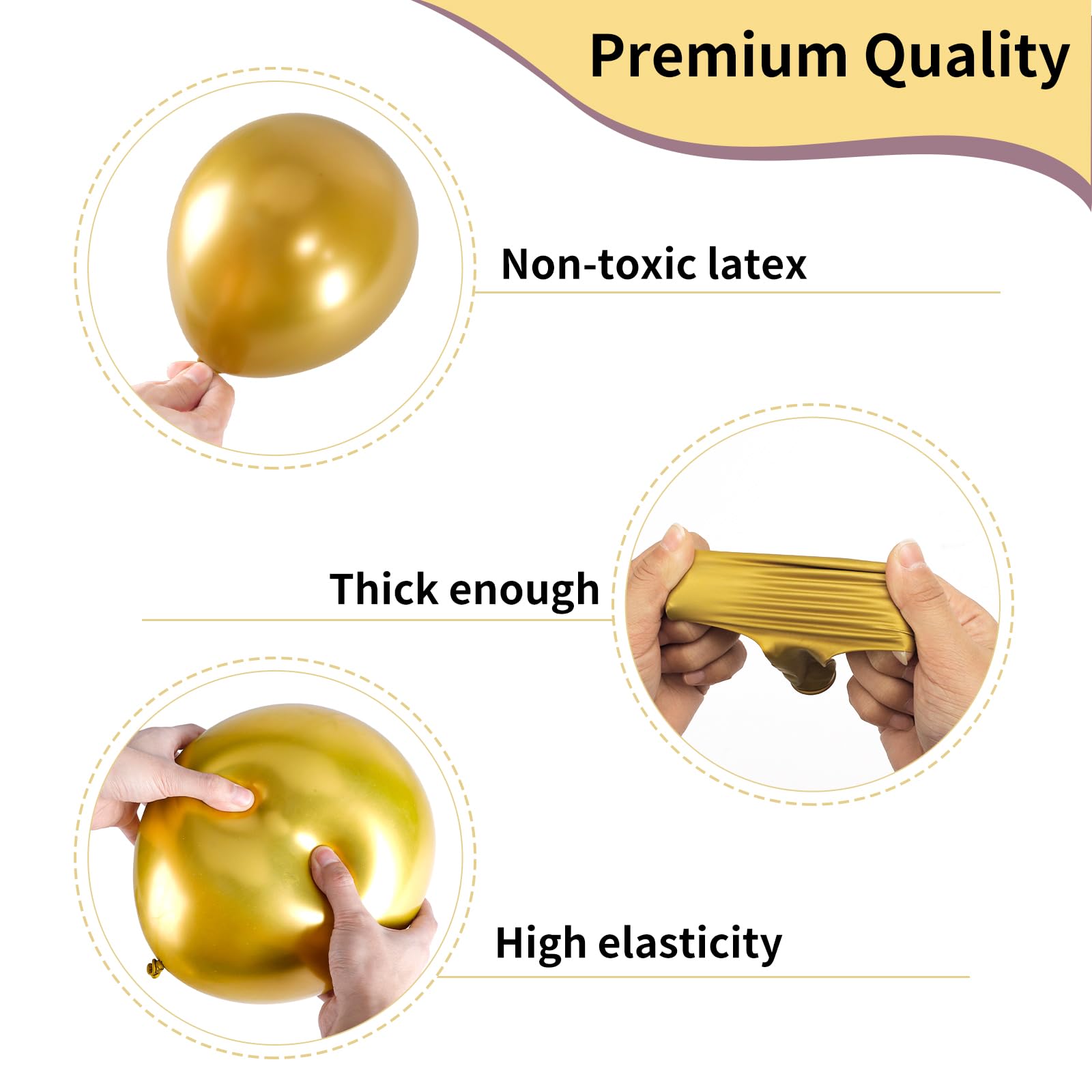 RUBFAC Gold Metallic Balloons Latex Balloons 100pcs 12 Inch Helium Balloons for Birthday Graduation Baby Shower Wedding Anniversary Party Decorations, Gold Ribbon