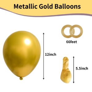 RUBFAC Gold Metallic Balloons Latex Balloons 100pcs 12 Inch Helium Balloons for Birthday Graduation Baby Shower Wedding Anniversary Party Decorations, Gold Ribbon