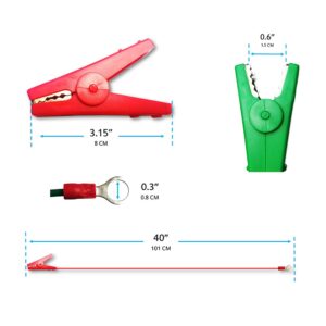 QMARK 2 Pack Electric Fence Jumper Leads Cable with Crocodile Clip,Fencing System Wire, Energizer Connector,Solar Electric Fence Connector Green and Red New Version(O-Terminal)