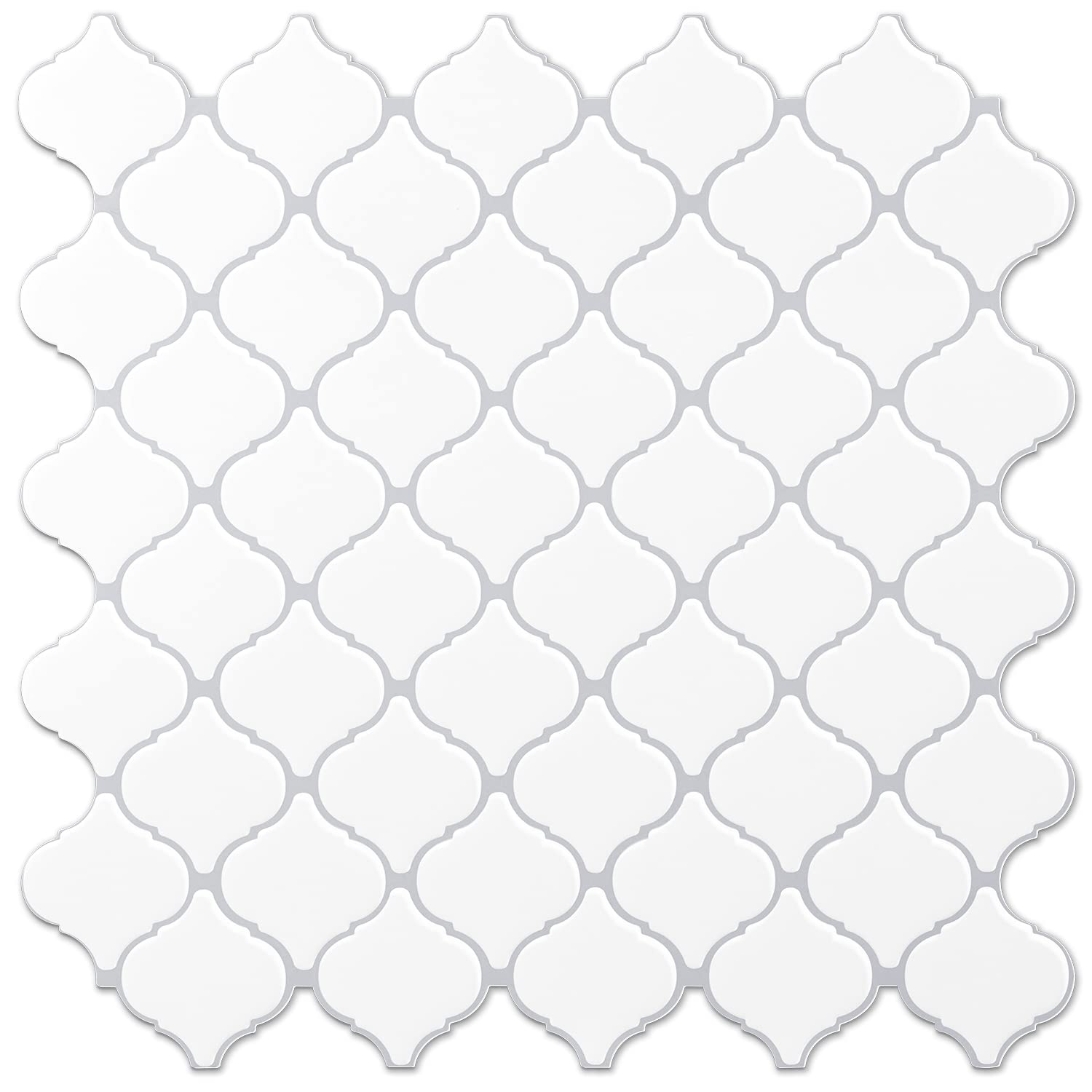 STICKGOO Arabesque Tile Peel and Stick Backsplash, 12”X12” Backsplash Tile for Kitchen Peel and Stick, Self Adhesive Wall Tile Stick on Tiles (Thicker Design, White)