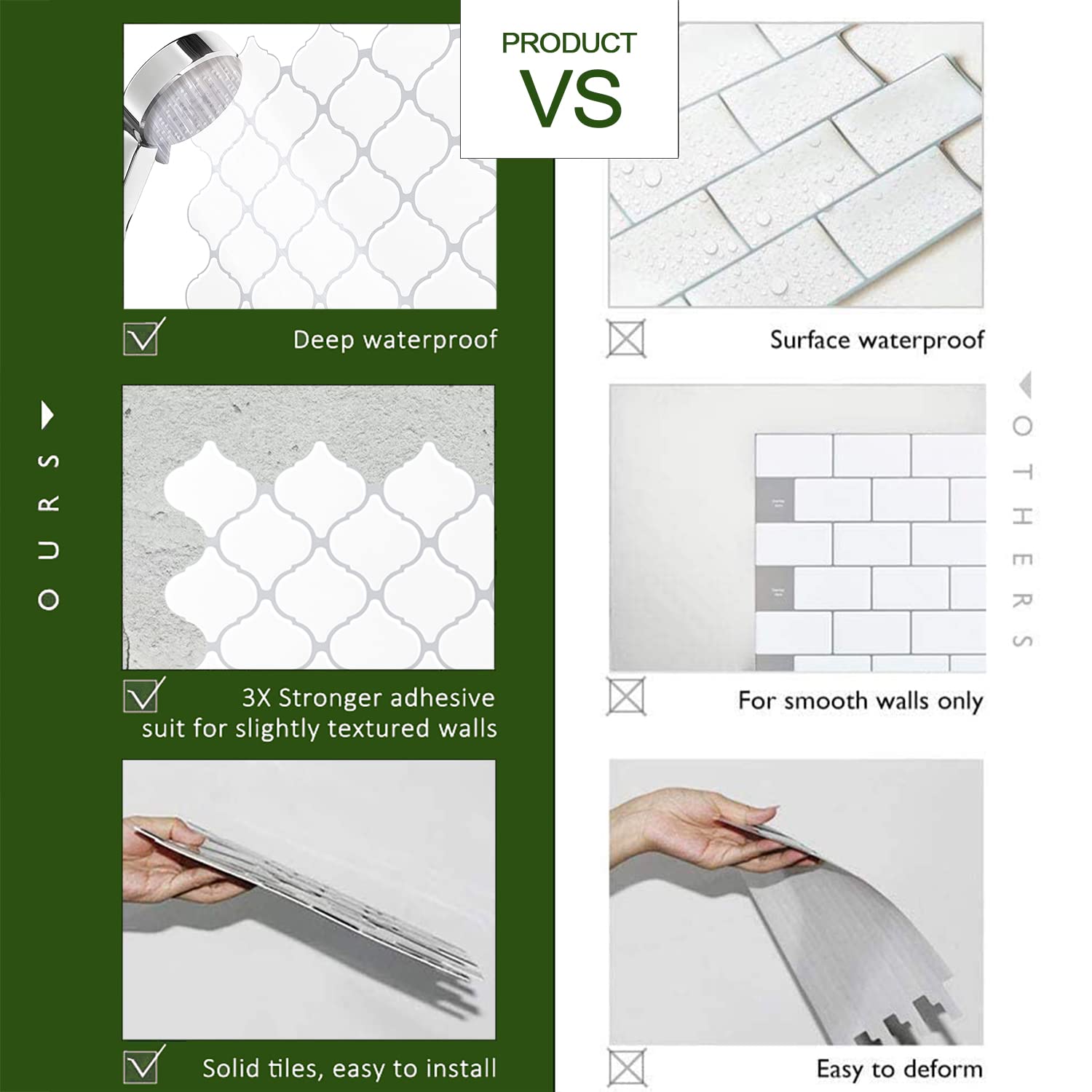 STICKGOO Arabesque Tile Peel and Stick Backsplash, 12”X12” Backsplash Tile for Kitchen Peel and Stick, Self Adhesive Wall Tile Stick on Tiles (Thicker Design, White)