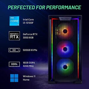 Skytech Gaming Nebula Gaming PC Desktop – Intel Core i3 12100F 3.3 GHz, NVIDIA RTX 3050, 500GB NVME SSD, 16GB DDR4 RAM 3200, 600W Gold PSU, Wi-Fi, Windows 11 Home 64-bit