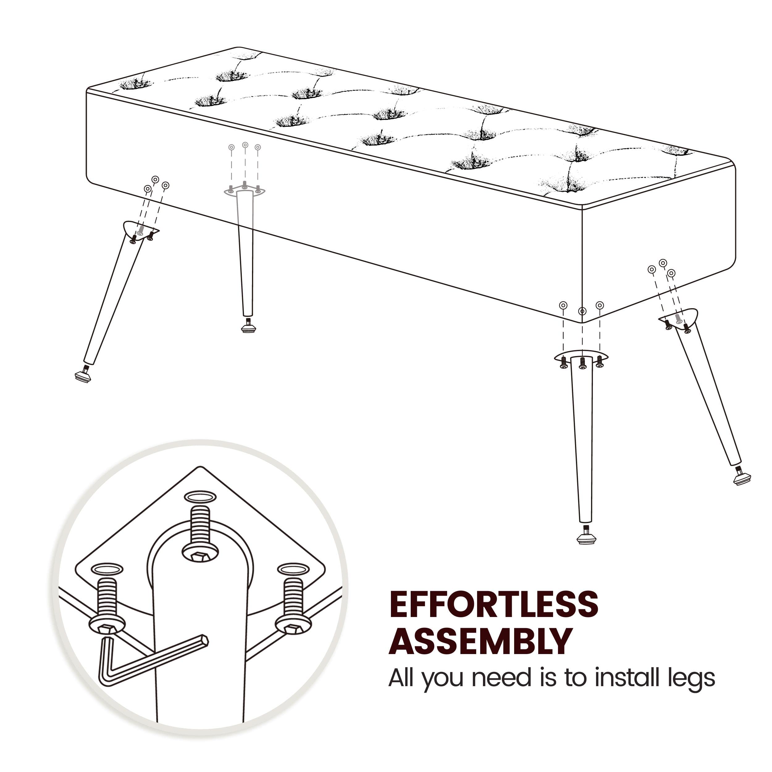 Yaheetech Modern Ottoman Bench Boucle Bench Upholstered Footrest for Living Room with Gold Metal Legs and Padded Seat Ivory