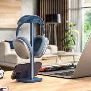 MANMUVIMO Headphone Stand, Desktop Headset Holder Heavy Base Desk Earphone Stand Aluminum Gaming Headset Hanger Rack for AirPods Max, AirPods, AirPods Pro, Sony, Beats, Bose, Razer and More(Blue)