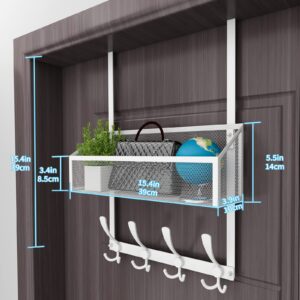 Kaiferty Over The Door Hooks Organizer, Door Hanger Towel Rack Mesh Basket with 12 Hooks,Over The Door Storage Coat Hooks Behind Door Organizer for Bathroom,Bedroom,Kitchen,Office(White)