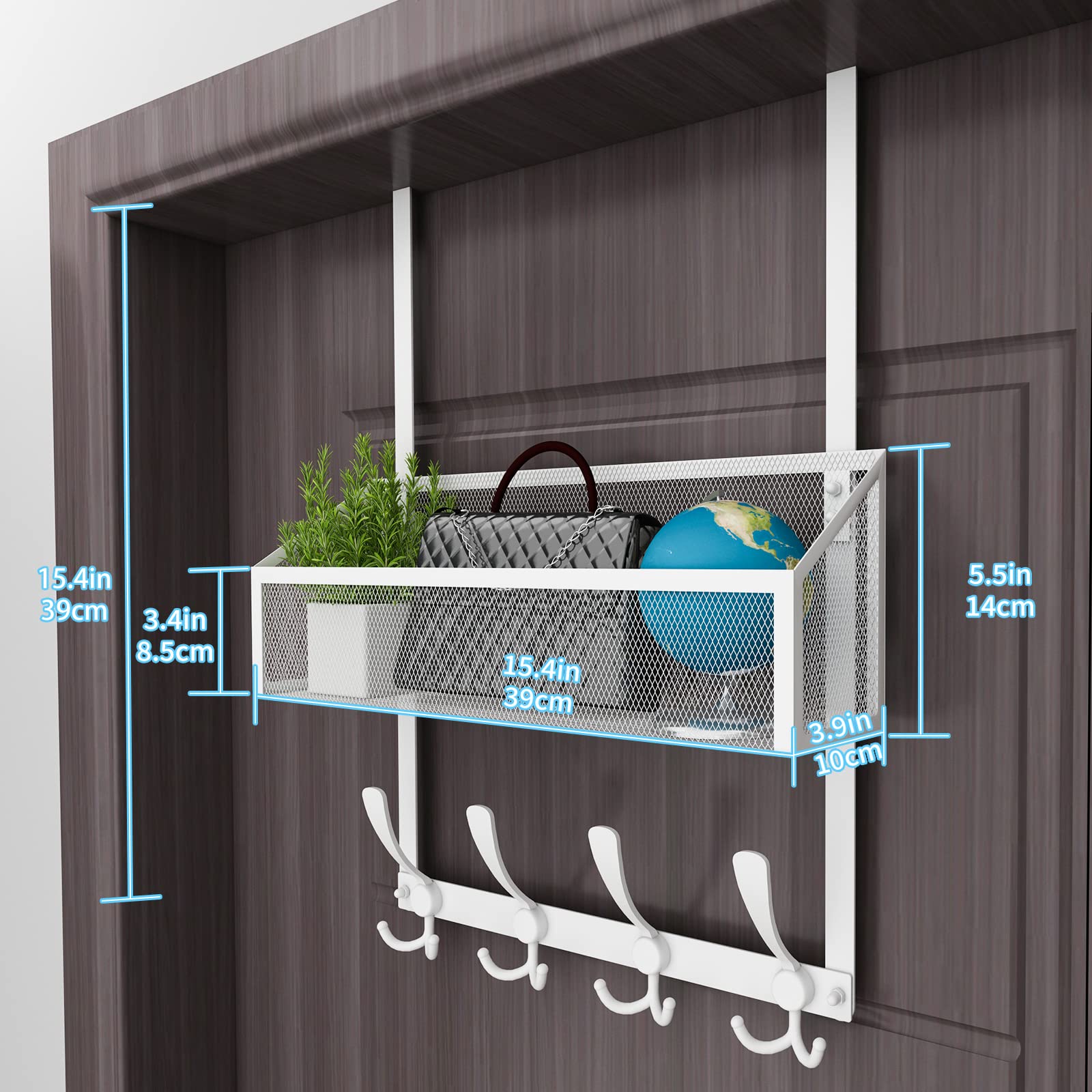 Kaiferty Over The Door Hooks Organizer, Door Hanger Towel Rack Mesh Basket with 12 Hooks,Over The Door Storage Coat Hooks Behind Door Organizer for Bathroom,Bedroom,Kitchen,Office(White)