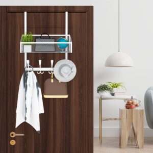 Kaiferty Over The Door Hooks Organizer, Door Hanger Towel Rack Mesh Basket with 12 Hooks,Over The Door Storage Coat Hooks Behind Door Organizer for Bathroom,Bedroom,Kitchen,Office(White)