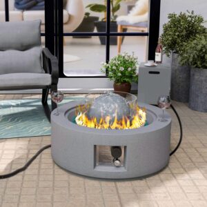 HOMPUS Outdoor Fountain Propane Fire Pit 50,000 BTU 29.3-inch Round Concrete Gas Fire Table Smokeless Firepit with Tank Cover,Wind Gurad,Glass Stone and Rain Cover for Garden,Deck,Backyard