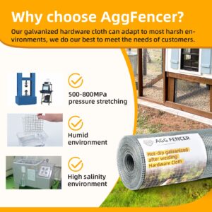 AggFencer 48in x 50ft Hardware Cloth 1/2 inch 19Ga Hot Dipped Galvanized After Welding, Chicken Coop Wire Fence, Garden Plant Welded Metal Wire Fencing Roll Mesh, Poultry Animal Netting Cage Screen