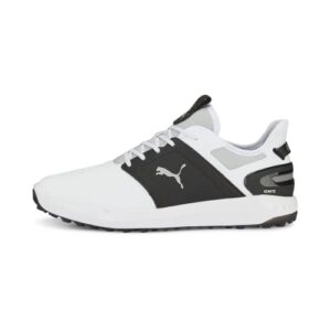 Puma Golf Men's Ignite Elevate Golf Shoe, Puma White-Puma Black-Metallic Silver, 10.5