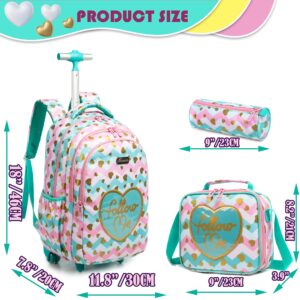 Meetbelify Girls Rolling Backpack Kids Backpacks with Wheels Travel Luggage for Elementary Students Trip Suitcase with Lunch Box for School