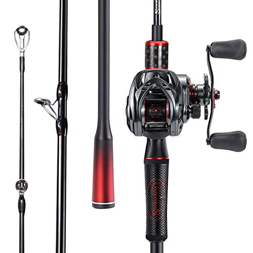 Sougayilang Baitcasting Fishing Rod and Reel Combo, Medium 6'/7' Low Profile with SuperPolymer Handle(2 Pieces 7ft Right)