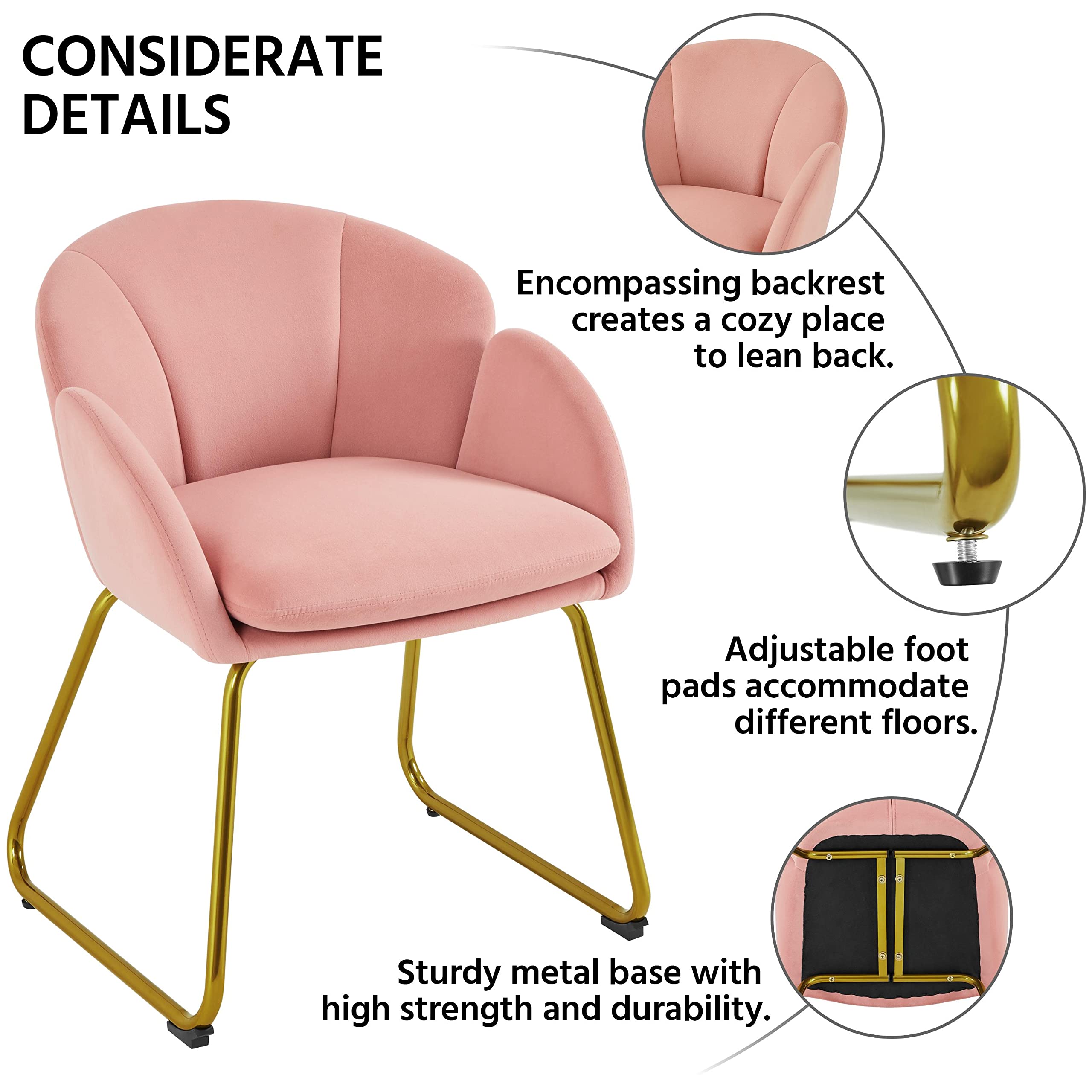 Yaheetech Flower Shape Velvet Armchair, Modern Side Chair Vanity Chair with Golden Metal Legs for Living Room/Dressing Room/Bedroom/Home Office/Kitchen, Pink