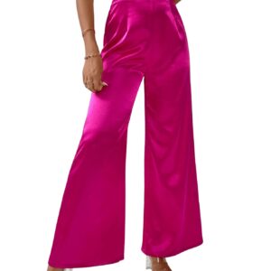 WDIRARA Women's Wide Leg High Waisted Zip Fly Flowy Loose Pants Elegant Party Pants Hot Pink S