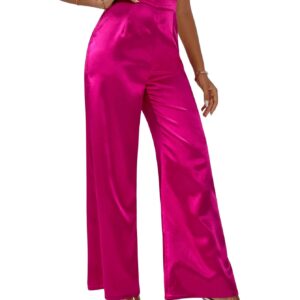 WDIRARA Women's Wide Leg High Waisted Zip Fly Flowy Loose Pants Elegant Party Pants Hot Pink S